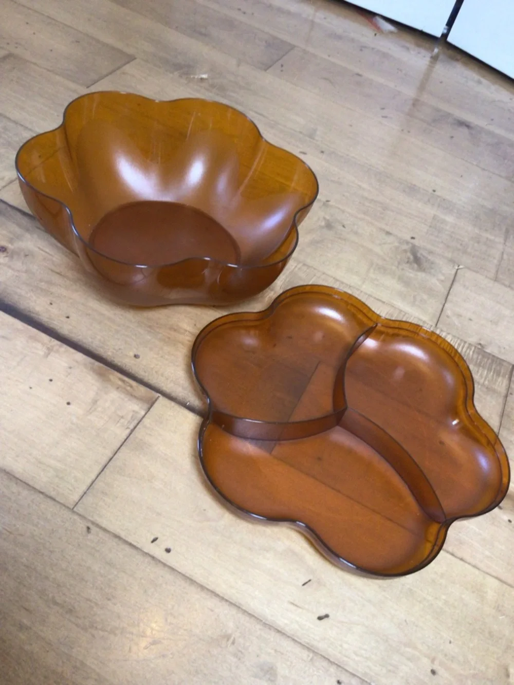 Vintage Tupperware Amber Chip Dip Serving Bowl Set Flower Divided Snack Tray.